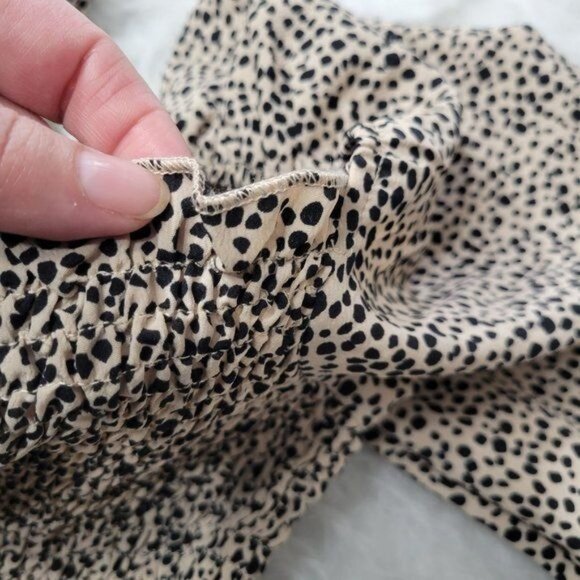 O. Vianca Animal Print Ruffled Smocked Cinched Side Long Sleeve Mini Dress Small - Picture 11 of 12